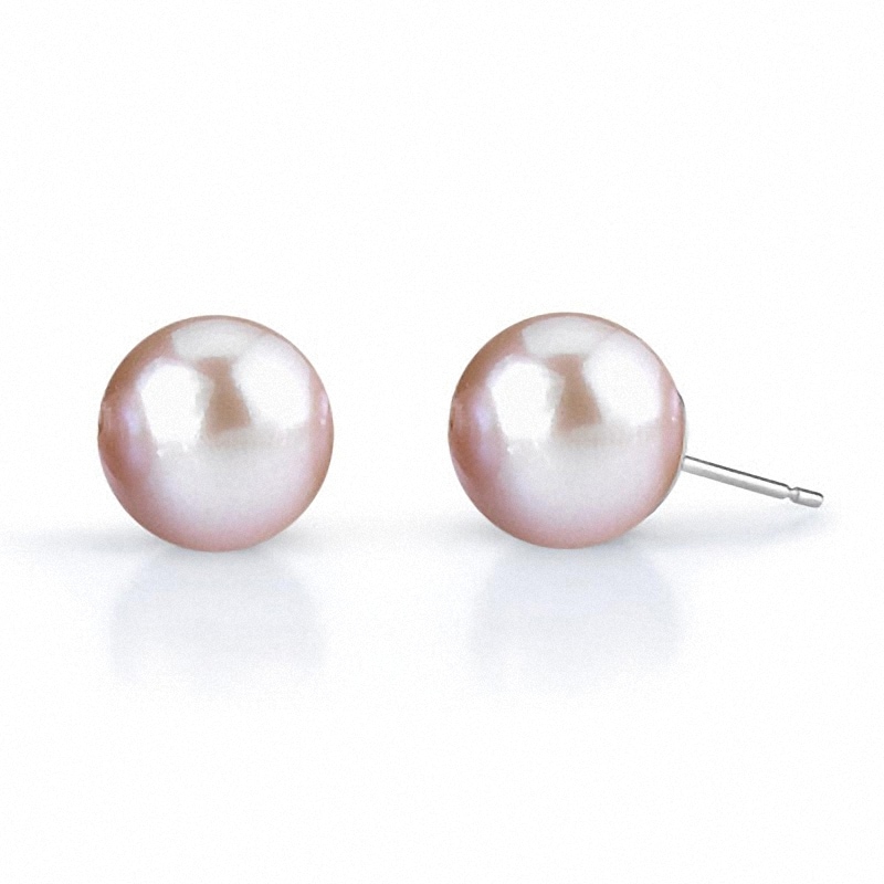 Main Image 1 of Previously Owned-8.0mm Pink Freshwater Cultured Pearl Stud Earrings in 14K White Gold