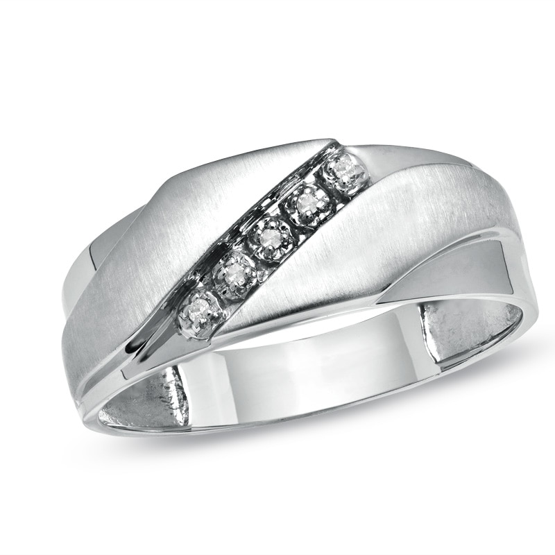 Main Image 1 of Previously Owned - Diamond Accent Slant Wedding Band in 10K White Gold