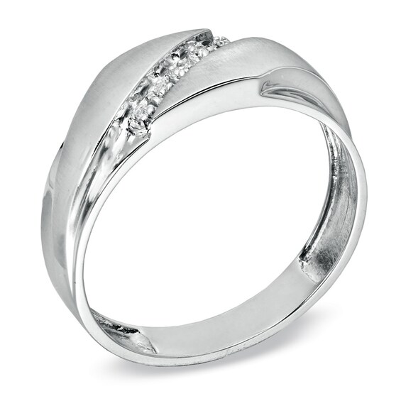 Previously Owned - Men's Diamond Accent Slant Wedding Band in 10K White Gold