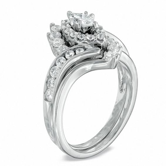 Previously Owned - 1 CT. T.w. Marquise Diamond Shadow Frame Bridal Set in 14K White Gold
