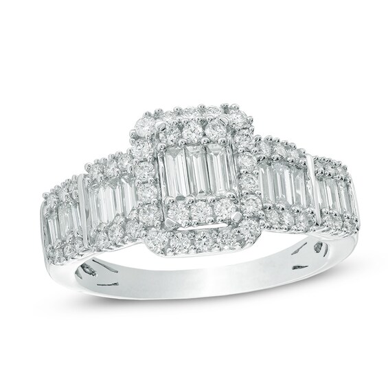 Previously Owned - 1 CT. T.w. Multi Baguette Diamond Frame Ring in 14K White Gold
