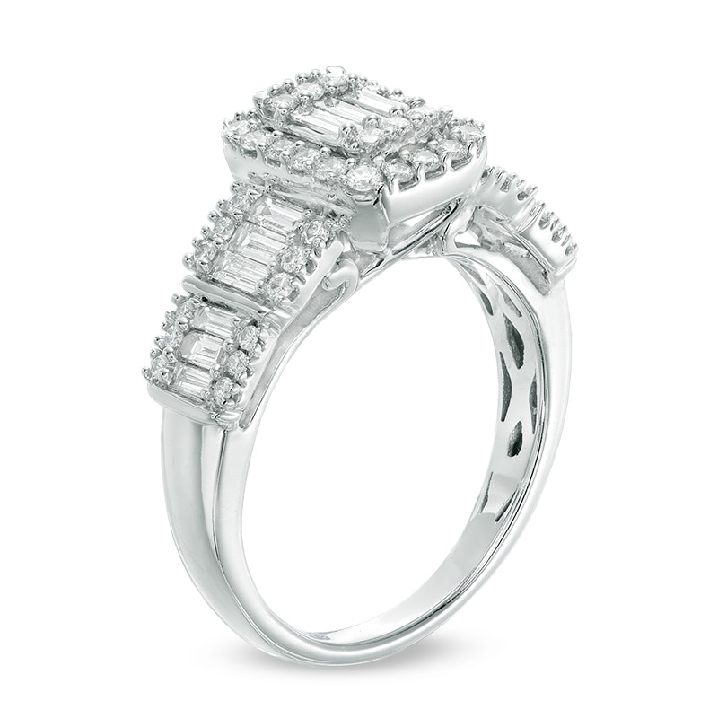 Main Image 2 of Previously Owned - 1 CT. T.W. Multi Baguette Diamond Frame Ring in 14K White Gold