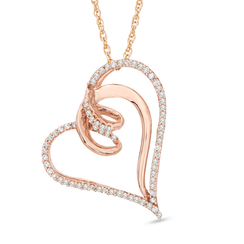 Main Image 1 of Previously Owned - 1/6 CT. T.W. Diamond Looping Tilted Heart Pendant in 10K Rose Gold