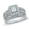 Thumbnail Image 1 of Previously Owned - 1-1/2 CT. T.W. Princess-Cut Diamond Vintage Bridal Set in 14K White Gold