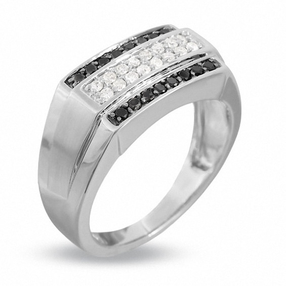 Previously Owned - 1/2 CT. T.w. Enhanced Black and White Diamond Ring in 14K White Gold
