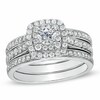Thumbnail Image 1 of Previously Owned - 1 CT. T.W. Diamond Cushion-Shape Double Frame Bridal Set in 10K White Gold