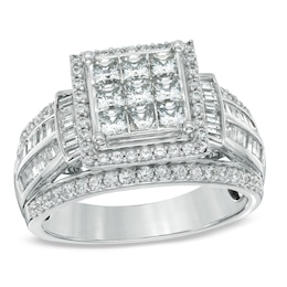 Previously Owned - 1-1/4 CT. T.W. Princess-Cut Composite Diamond Frame Ring in 10K White Gold