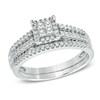 Thumbnail Image 1 of Previously Owned - 1/2 CT. T.W. Princess-Cut Quad Diamond Frame Bridal Set in 10K White Gold