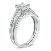 Thumbnail Image 2 of Previously Owned - 1/2 CT. T.W. Princess-Cut Quad Diamond Frame Bridal Set in 10K White Gold