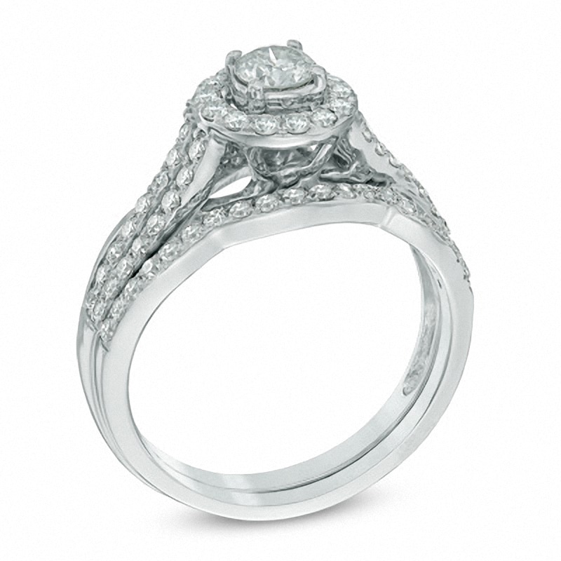 Main Image 2 of Previously Owned - 1 CT. T.W. Diamond Frame Swirl Bridal Set in 14K White Gold