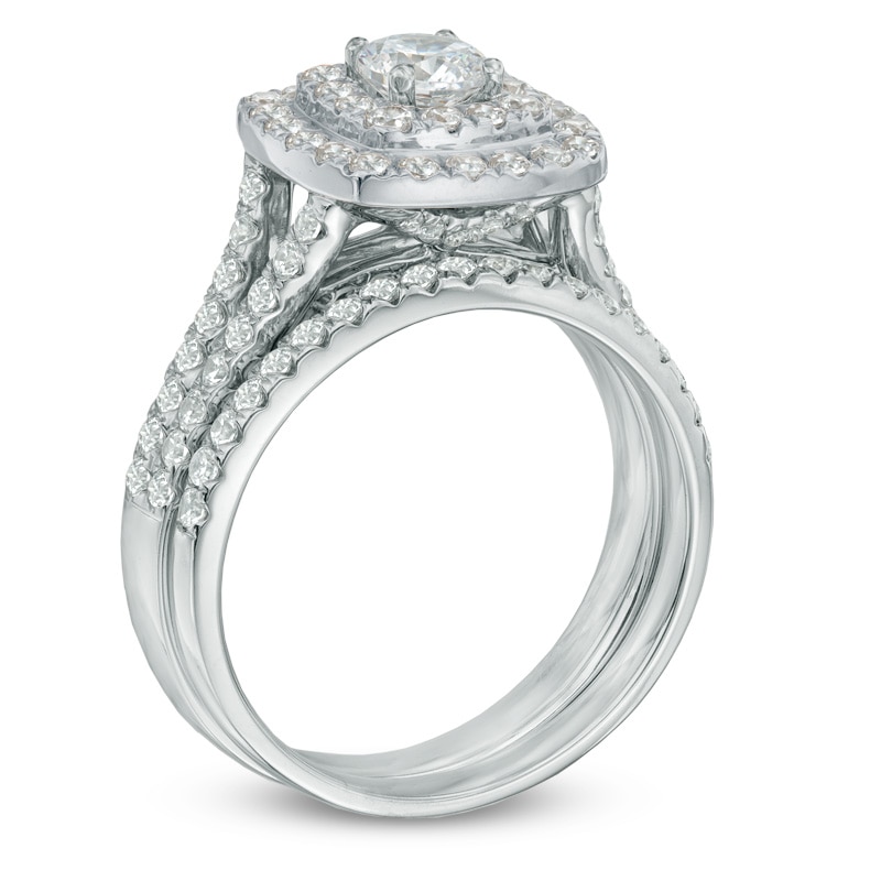Main Image 2 of Previously Owned - 1-1/2 CT. T.W. Diamond Double Frame Bridal Set in 14K White Gold (I/I2)