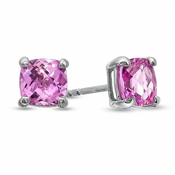 Previously Owned - 6.0mm Cushion-Cut Lab-Created Pink Sapphire Fashion ...