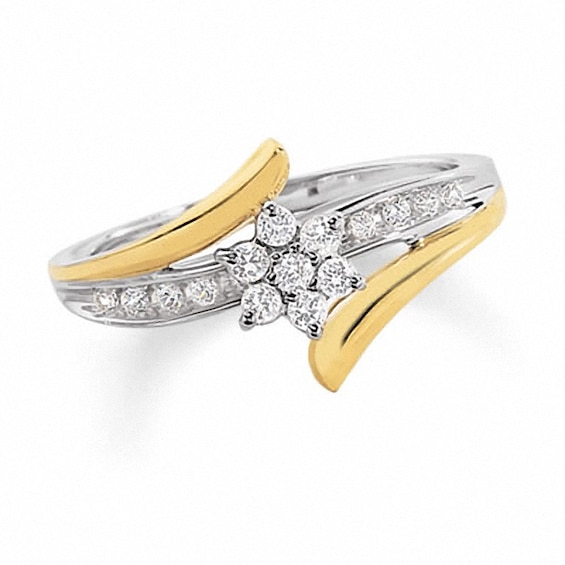 Previously Owned - 1/5 CT. T.w. Diamond "Flower" Ring in Two-Tone 10K Gold