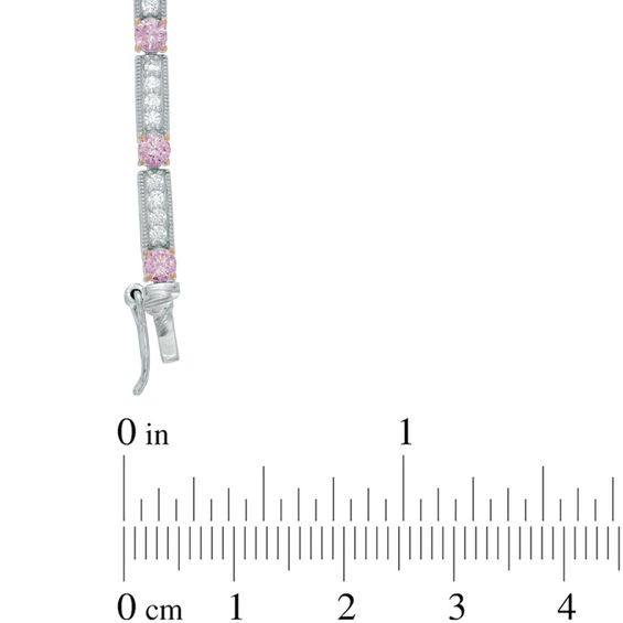 Previously Owned - Lab-Created Pink Sapphire and White Sapphire Line Bracelet in Sterling Silver and 18K Rose Gold Plate - 7.25"