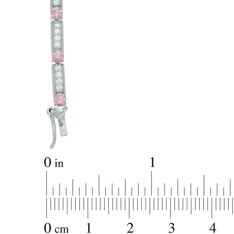 Main Image 2 of Previously Owned - Lab-Created Pink Sapphire and White Sapphire Line Bracelet in Sterling Silver and 18K Rose Gold Plate - 7.25"