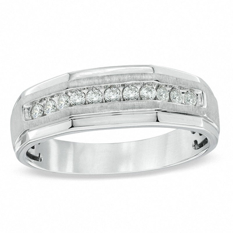 Main Image 1 of Previously Owned - 1/3 CT. T.W. Diamond Satin Wedding Band in 10K White Gold