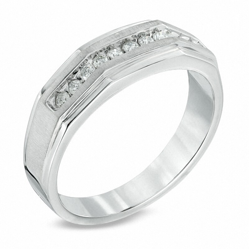 Main Image 2 of Previously Owned - 1/3 CT. T.W. Diamond Satin Wedding Band in 10K White Gold