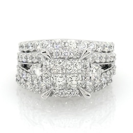 Previously Owned 4 CT. T.W. Quad Princess-Cut Diamond Frame Soldered Bridal Set in 14K White Gold