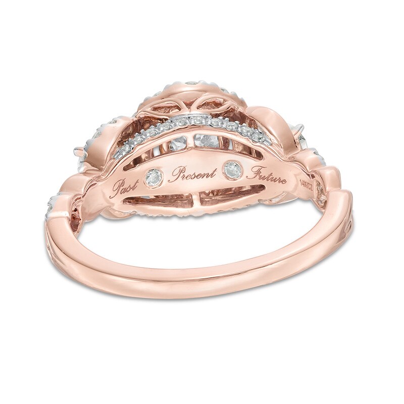 Main Image 3 of Previously Owned - 1 CT. T.W. Diamond Frame Past Present Future® Three Stone Engagement Ring in 14K Rose Gold