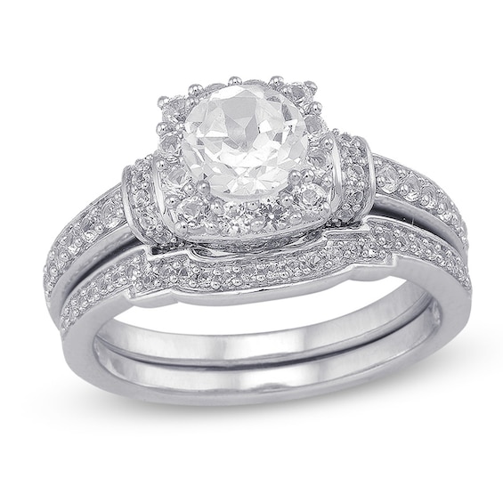 Previously Owned - 6.0mm Lab-Created White Sapphire Collar Bridal Set in Sterling Silver