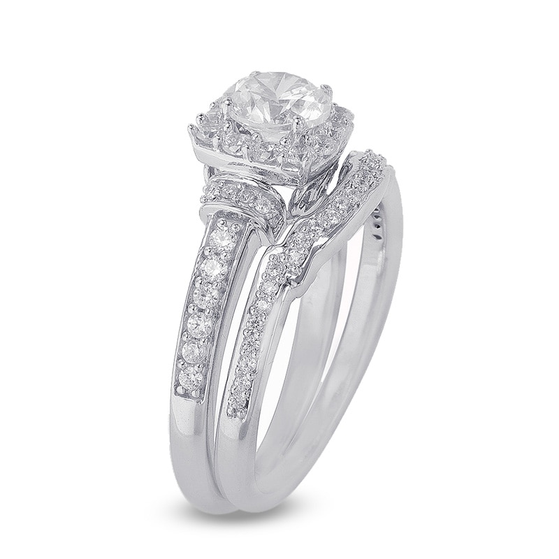 Main Image 2 of Previously Owned - 6.0mm Lab-Created White Sapphire Collar Bridal Set in Sterling Silver