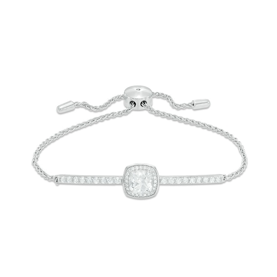 Previously Owned - 7.0mm Cushion-Cut Lab-Created White Sapphire Frame Bolo Bracelet in Sterling Silver - 9.0"