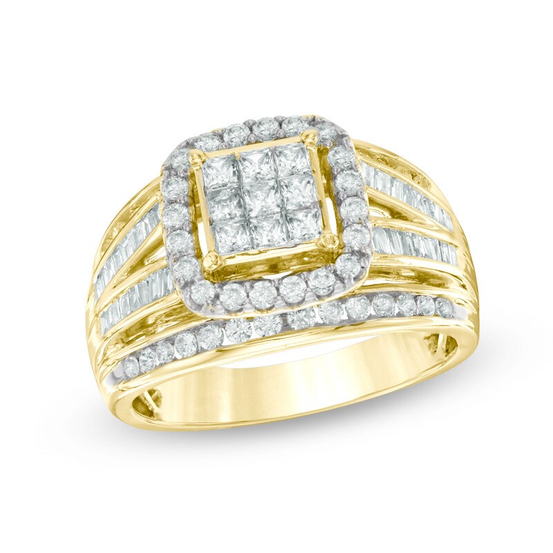 Main Image 1 of Previously Owned - 1 CT. T.W. Princess-Cut Composite Diamond Frame Engagement Ring in 10K Gold