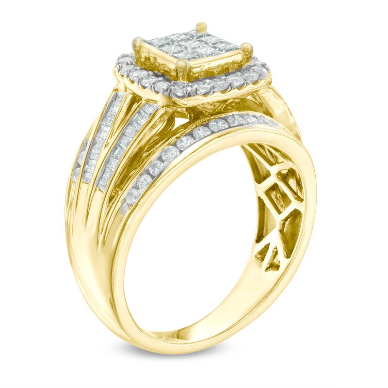 Main Image 2 of Previously Owned - 1 CT. T.W. Princess-Cut Composite Diamond Frame Engagement Ring in 10K Gold