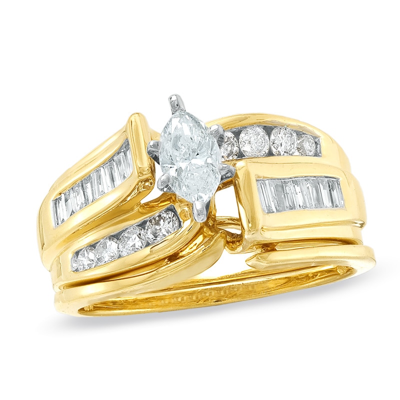Main Image 1 of Previously Owned - 1 CT. T.W. Marquise Diamond Bypass Bridal Set in 14K Gold