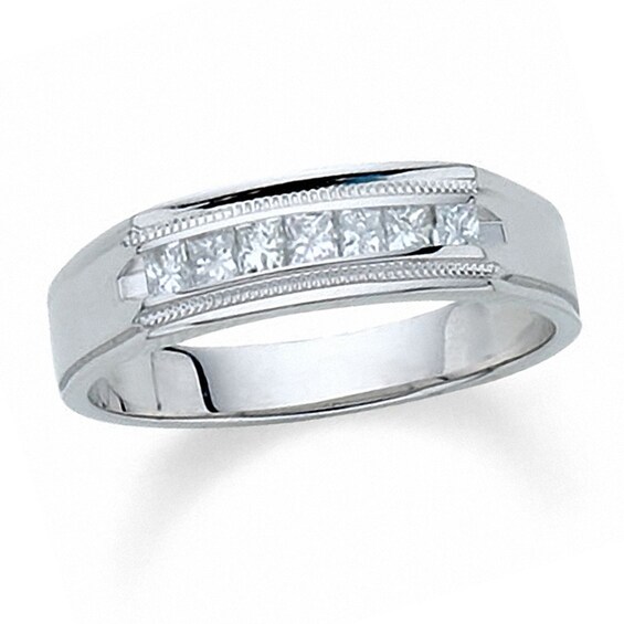 Previously Owned - 1/2 CT. T.w. Square-Cut Channel-Set Diamond Wedding Band in 14K White Gold