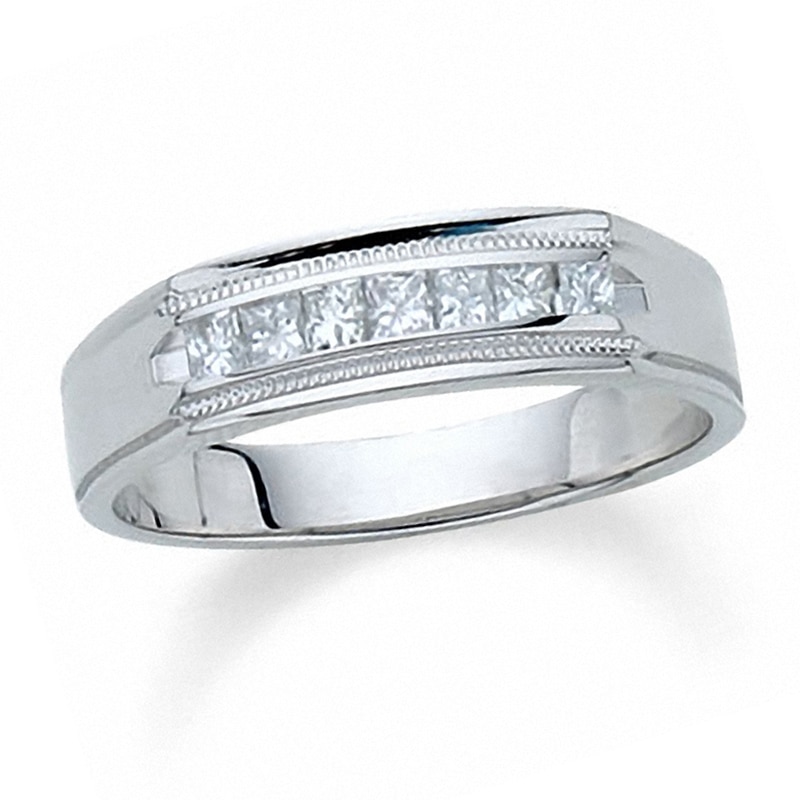Main Image 1 of Previously Owned - 1/2 CT. T.W. Square-Cut Channel-Set Diamond Wedding Band in 14K White Gold