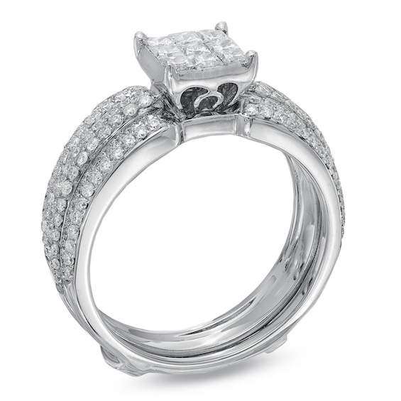 Previously Owned - 1-1/4 CT. T.w. Princess-Cut Diamond Bridal Set in 14K White Gold