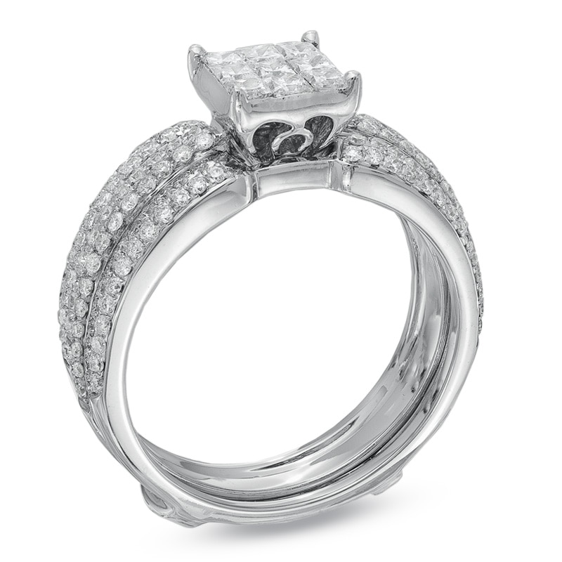 Main Image 2 of Previously Owned - 1-1/4 CT. T.W. Princess-Cut Diamond Bridal Set in 14K White Gold