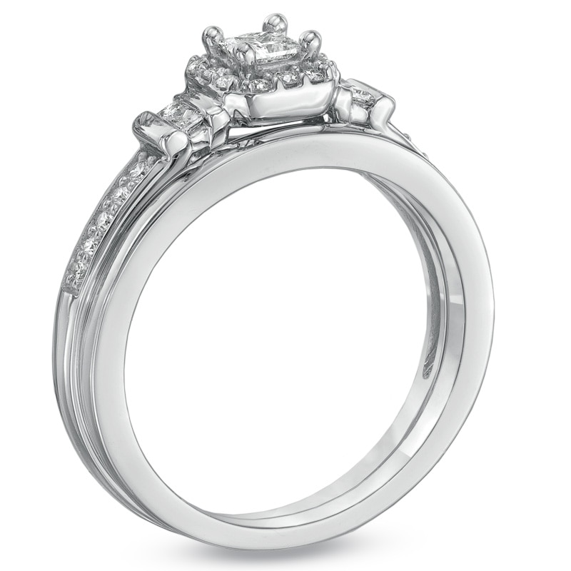 Main Image 2 of Previously Owned - 3/8 CT. T.W. Princess-Cut Diamond Frame Bridal Set in 10K White Gold