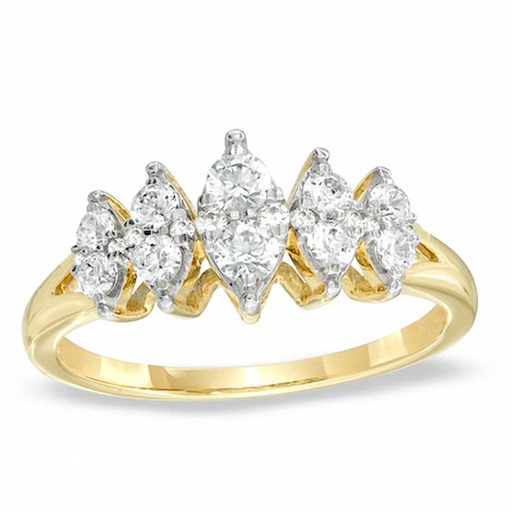 Previously Owned - 1/2 CT. T.w. Diamond Marquise-Framed Cluster Anniversary Ring in 10K Gold