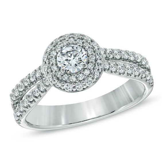 Previously Owned - 1 CT. T.w. Diamond Double Frame Engagement Ring in 14K White Gold