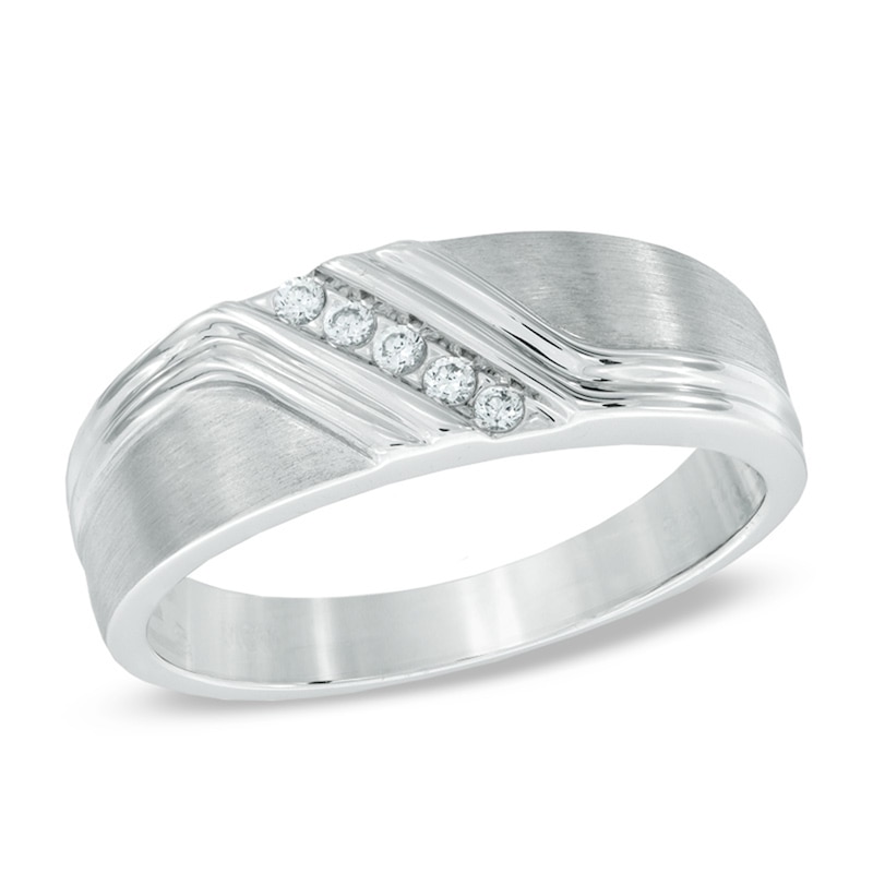 Main Image 1 of Previously Owned - 1/10 CT. T.W. Diamond Five Stone Slant Band in 10K White Gold
