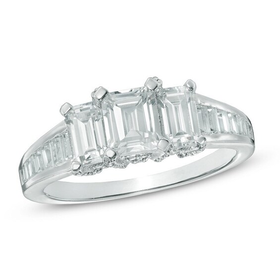 Previously Owned - 1-1/2 CT. T.w. Emerald-Cut Diamond Past Present Future® Ring in 14K White Gold (I/I1)