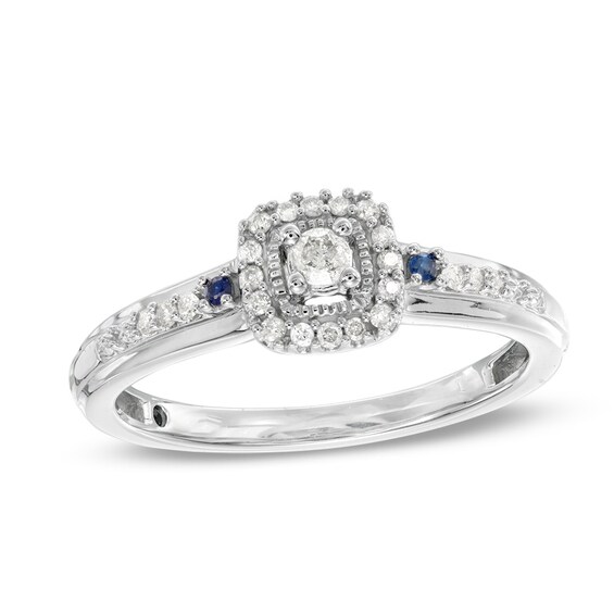 Previously Owned - Cherished Promise Collectionâ¢ 1/8 CT. T.w. Diamond and Blue Sapphire Promise Ring in 10K White Gold