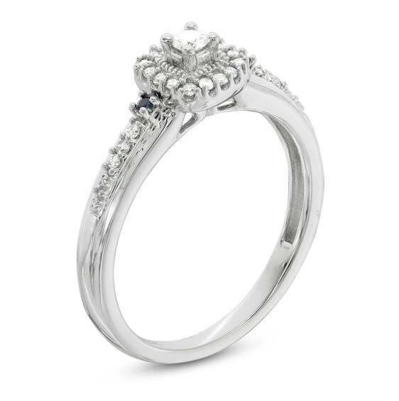 Previously Owned - Cherished Promise Collectionâ¢ 1/8 CT. T.w. Diamond and Blue Sapphire Promise Ring in 10K White Gold