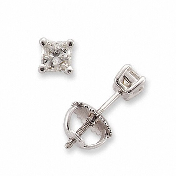 Previously Owned - 1/4 CT. T.w. Princess-Cut Diamond Solitaire Stud Earrings in 14K White Gold