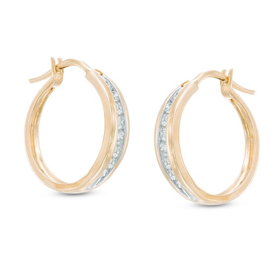 Previously Owned - 1/2 CT. T.w. Diamond Channel-Set Oval Hoop Earrings in 14K Gold