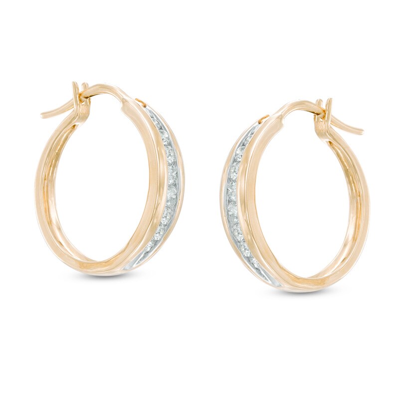Main Image 1 of Previously Owned - 1/2 CT. T.W. Diamond Channel-Set Oval Hoop Earrings in 14K Gold