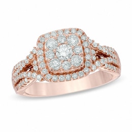 Previously Owned - 1 CT. T.W. Composite Diamond Frame Engagement Ring in 14K Rose Gold