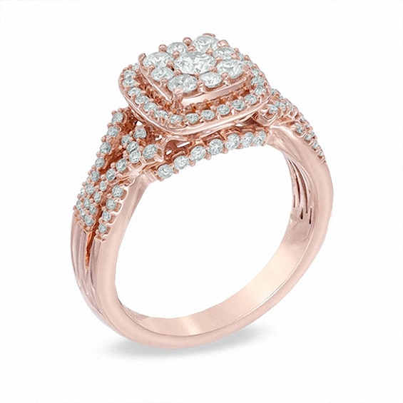 Previously Owned - 1 CT. T.w. Composite Diamond Frame Engagement Ring in 14K Rose Gold