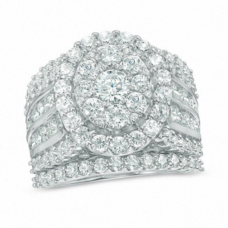 Main Image 1 of Previously Owned 5 CT. T.W. Oval-Shaped Multi-Diamond Frame Soldered Bridal Set in 14K White Gold