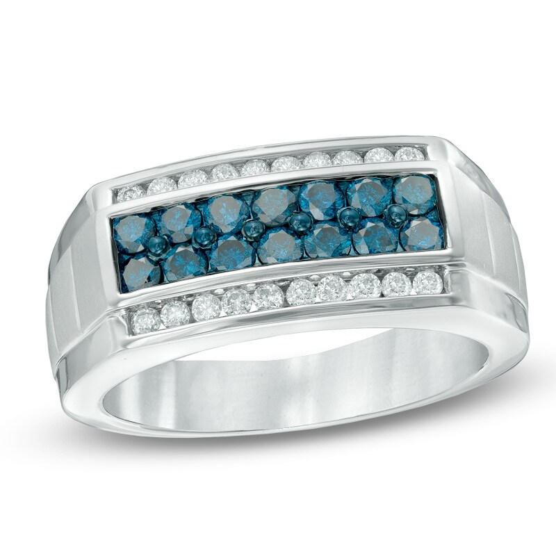 Main Image 1 of Previously Owned - 1 CT. T.W. Enhanced Blue and White Diamond Band in Sterling Silver