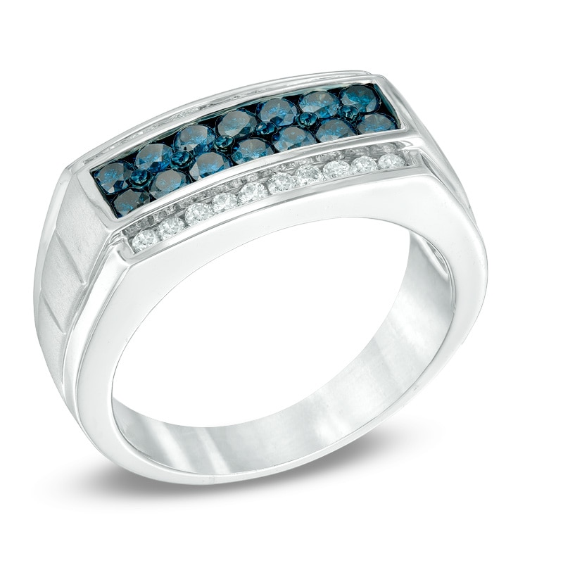 Main Image 2 of Previously Owned - 1 CT. T.W. Enhanced Blue and White Diamond Band in Sterling Silver