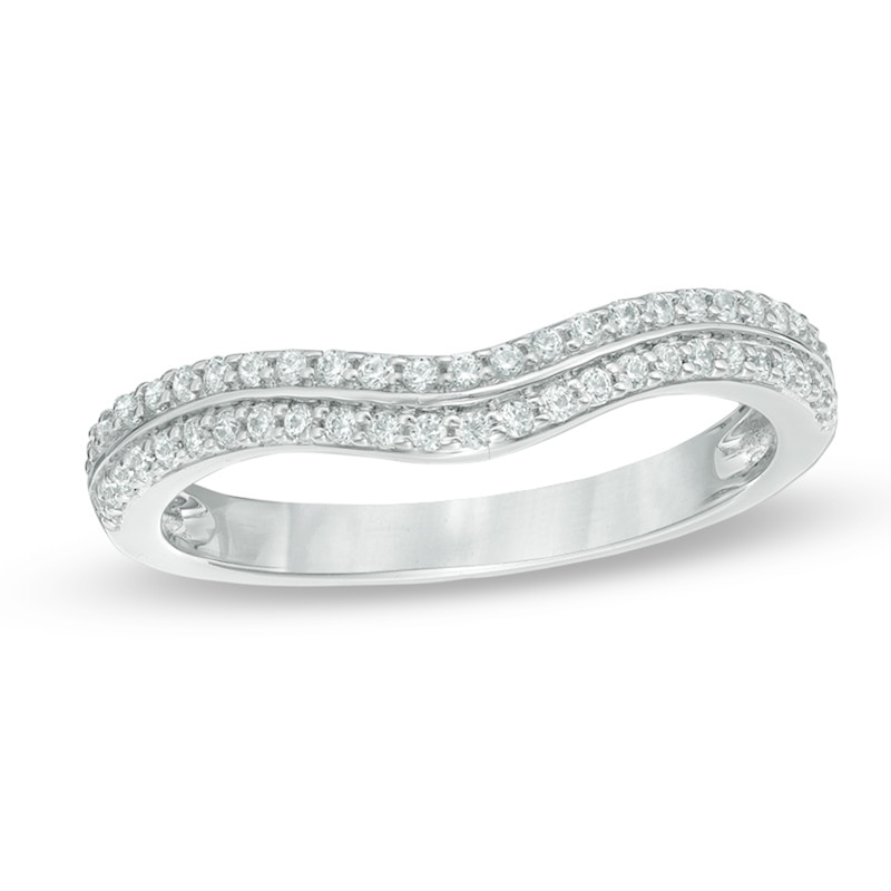 Previously Owned - 1/4 CT. T.W. Diamond Double Row Ribbon Contour Anniversary Band in 14K White Gold