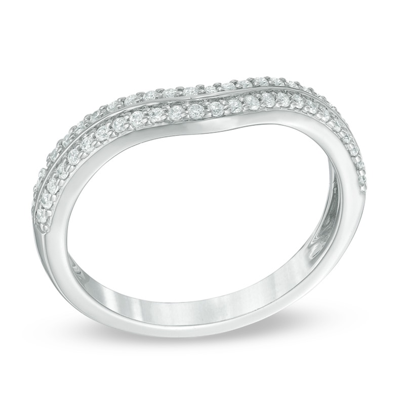 Main Image 2 of Previously Owned - 1/4 CT. T.W. Diamond Double Row Ribbon Contour Anniversary Band in 14K White Gold